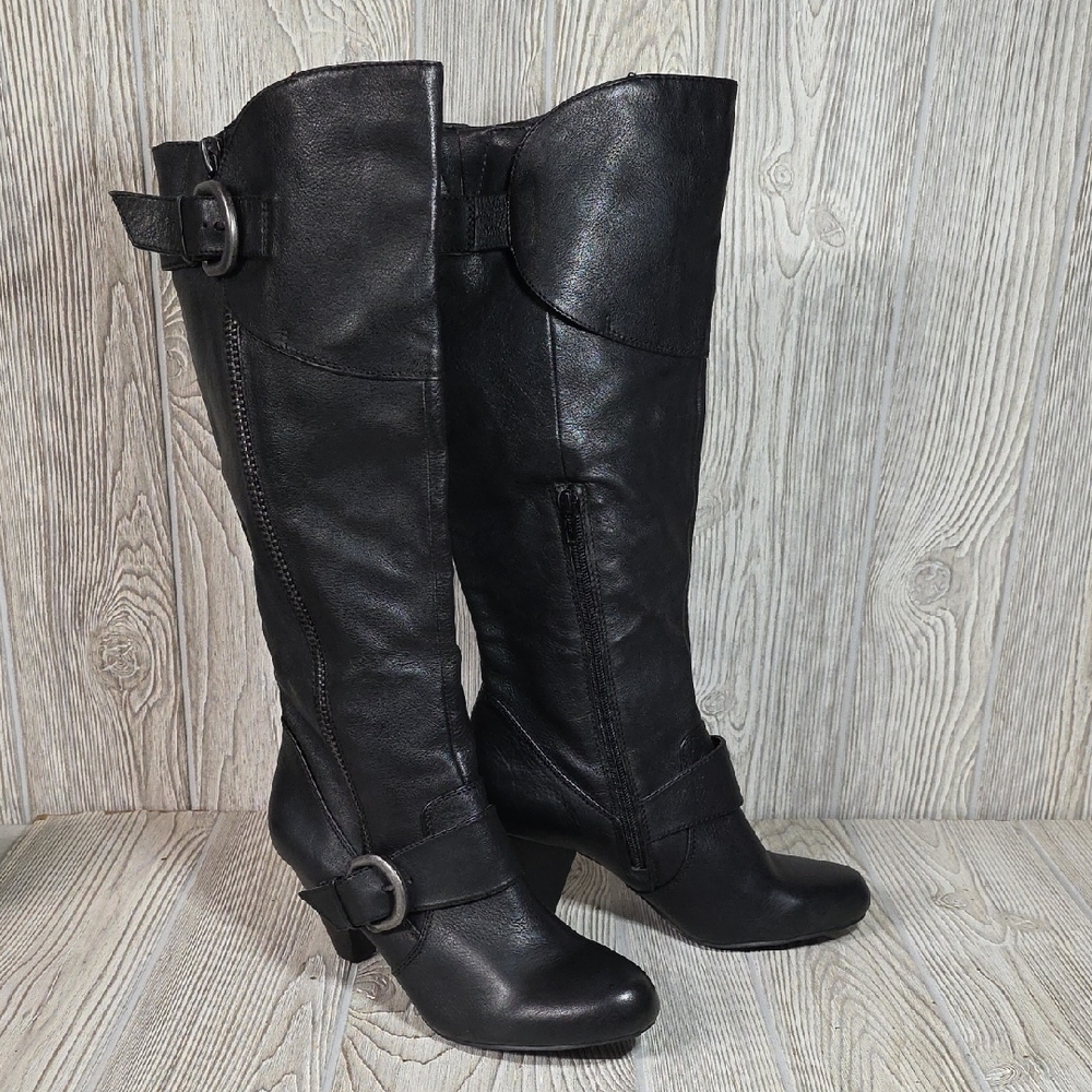 Arturo Chiang Black Leather Tall Harness Boots Womens Size 10
